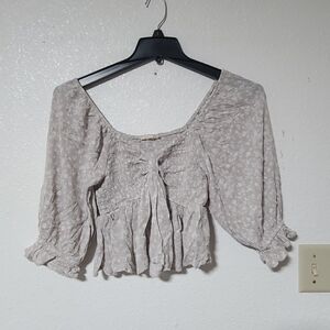 Altar'd State Light Beige Floral Smocked Crop Top